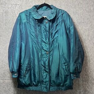 Vintage IZZI Outerwear Puffer Coat Insulated‎ Winter Jacket Teal M 80s 90s